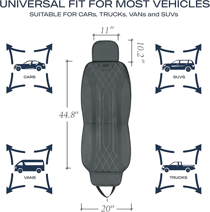 Skechers MAX Cushioning Car Seat Covers,Memory Foam Leather Car Seat Protectors, Airbag Safe Waterproof Sideless Front Seat Covers with Storage Pocket,Universal Fit for Cars Trucks SUV, Black 2PCS