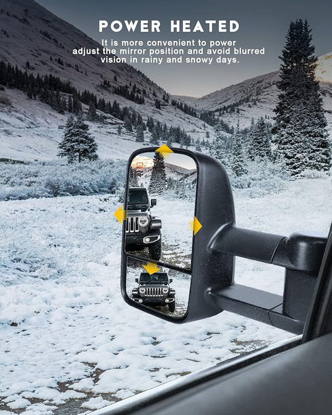 OCPTY Tow Mirrors Power Heated Left Driver Right Passenger Side Towing Mirrors Fit For 2014-2018 For Chevy For Gmc 1500 2015-2019 For Chevy For Gmc 2500 Hd 3500 Hd With Black Housing Manual Folding