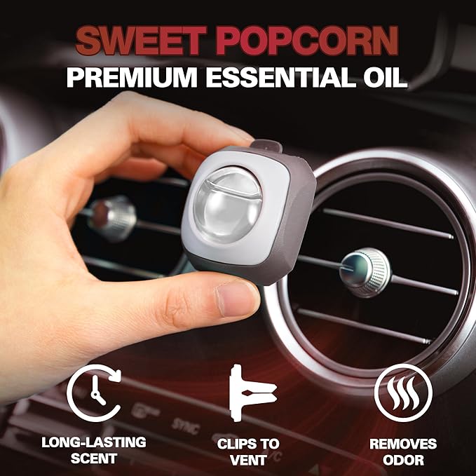Air Jungles Sweet Popcorn Scent Car Air Freshener Clip, 6 Vent Clips, 4ml Each, Long Lasting Air Freshener, Up to 180 Days Car Refresher Odor Eliminator
