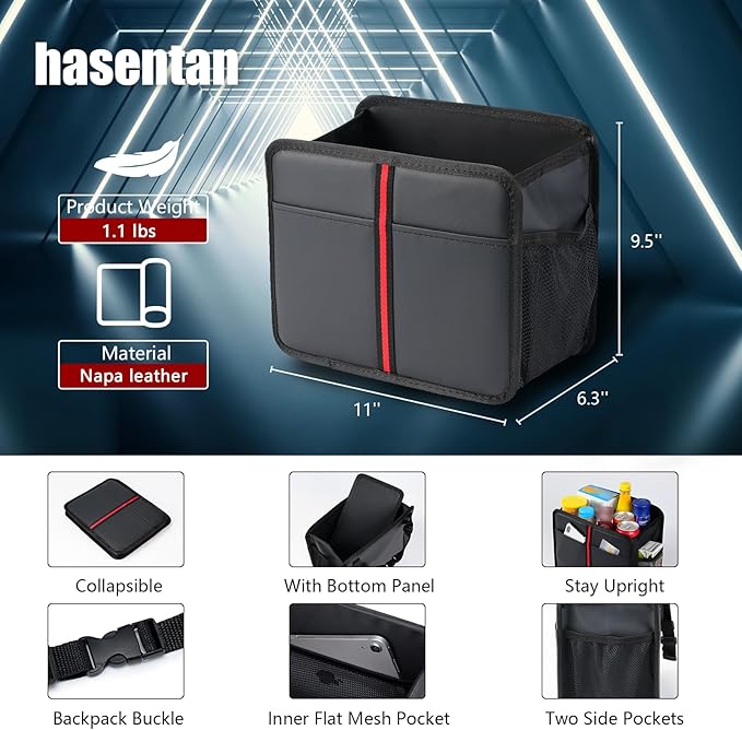 Hanging Car Seat Organizer Backseat Car Organizer - Premium PU Leather Car Backseat Organizer Road Trip Essentials, Multifunction Car Seat Back Organizer for Kids & Adults (Black)