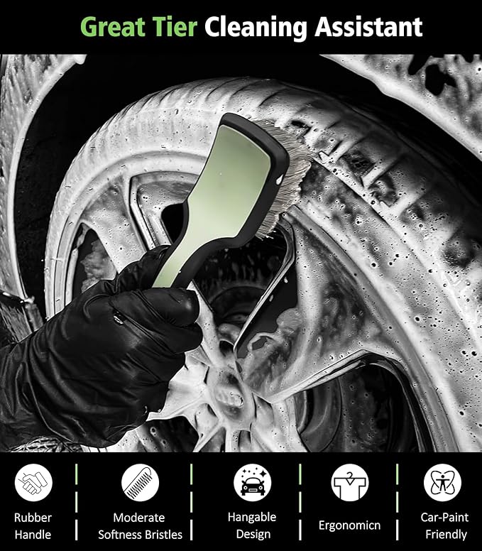 YeewayVeh 8PCS Wheel Brush Kit, Bendable Wheel Rim Cleaner Brush for All Wheel Spokes, Wheel Cleaning Brush Kit with Tire Brush, Rim Brush, Car Detailing Brush and Tire Shine Applicator, Green