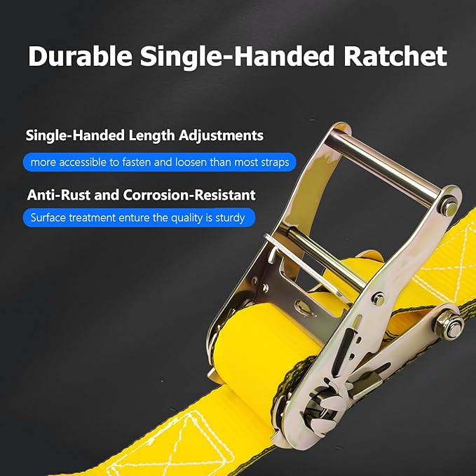 2 Inch Heavy Duty Ratchet Straps, 15ft Tie Down Straps Ratchet with Double J Hook, 10000lbs Breaking Strength, Cargo Ratchet Straps for Moving Motorcycle, Trailer & Trucks (4 Pack)