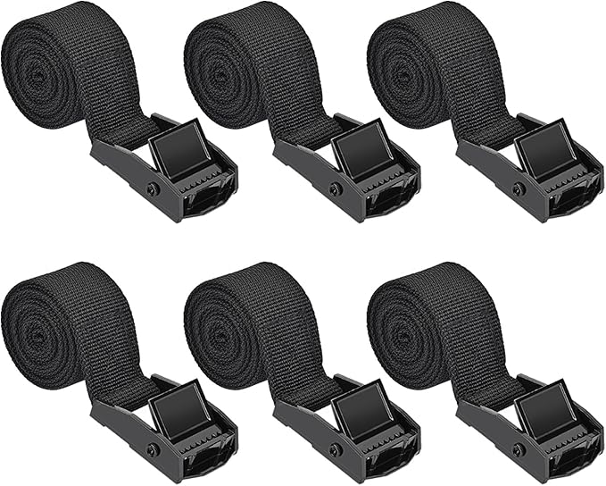 Tie Down Straps 6 Pcs Lashing Strap 1.65' x 1" Cam Buckle Cinch Ratchet Straps for Cargo, Trucks, Luggage, Trailer, Motorcycle (Black)