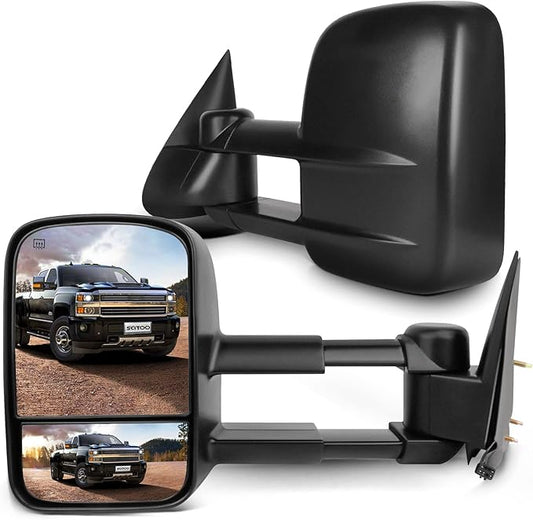 SCITOO Compatible with Towing Mirrors fit for 1999-2002 for Chevy for GMC for Silverado for Sierra 1500 2500 2000-2002 for Suburban 1500 2500 Power Heated Telescoping Tow Mirrors Pair Set