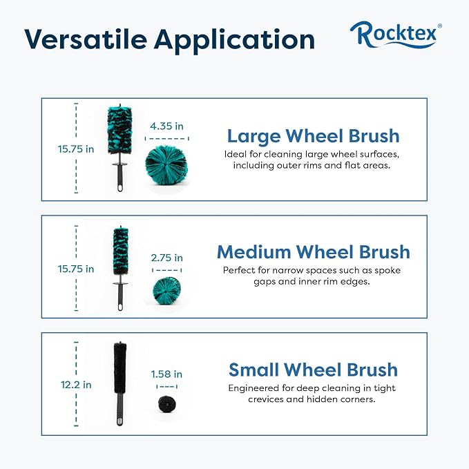 Wheel Brush Set – 3 Sizes Multi-Fiber Blend, Non-Scratch Design for Car & Motorcycle Rims, Spokes, Barrels, Brake Dust, Tight Gaps, Eco-Friendly Clean