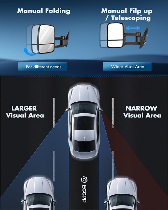 ECCPP Towing Mirrors Tow Mirrors With 2007-2014 For Chevrolet Silverado For GMC Sierra (07 For New Body) Power Adjusted Heated No Turn Signal Light Black Housing Pickup