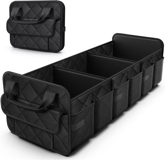HOTOR Trunk Organizer for SUV – Foldable & Portable Car Organizers and Storage with 3 Compartments, Large Capacity Car Trunk Organizer Car Accessories for Truck Sedan, Black, 32.3" x 12.8" x 11.0"