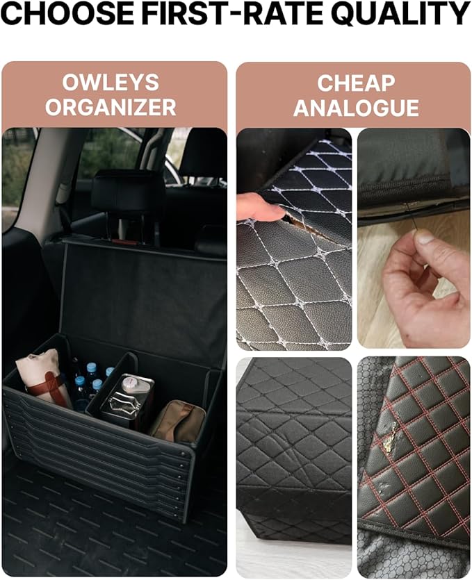 Owleys Trunk Storage 17.7" Collapsible Crate For Groceries, Tools & Travel Gear - Eco-Leather Car Organizer With Magnetic Lid - Practical Birthday Gift For Men (Highway 17)