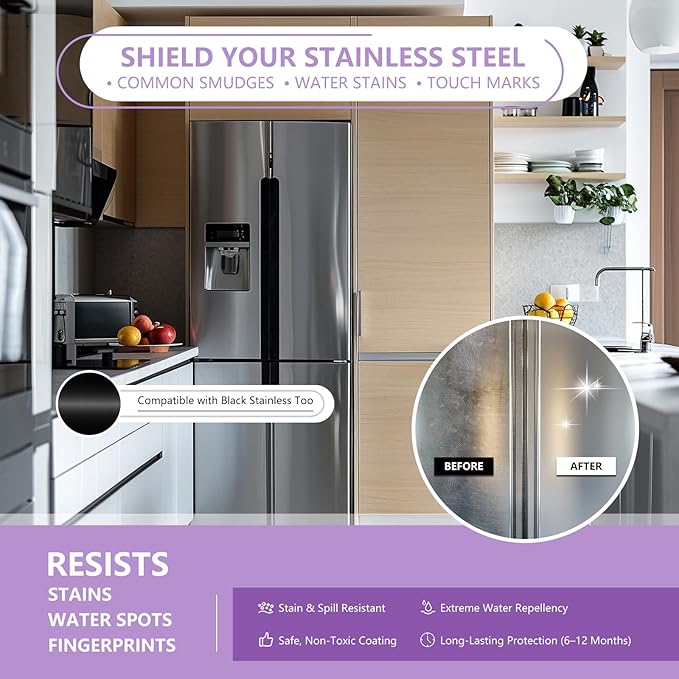 Ceramic Coating Spray for Kitchen Appliances & Stainless Steel – Fingerprint Resistant Cleaner & Sealer for Sinks, Fridges, Stoves – Easy Cleaning & Long-Lasting Multi-Surface Shine 34.64oz