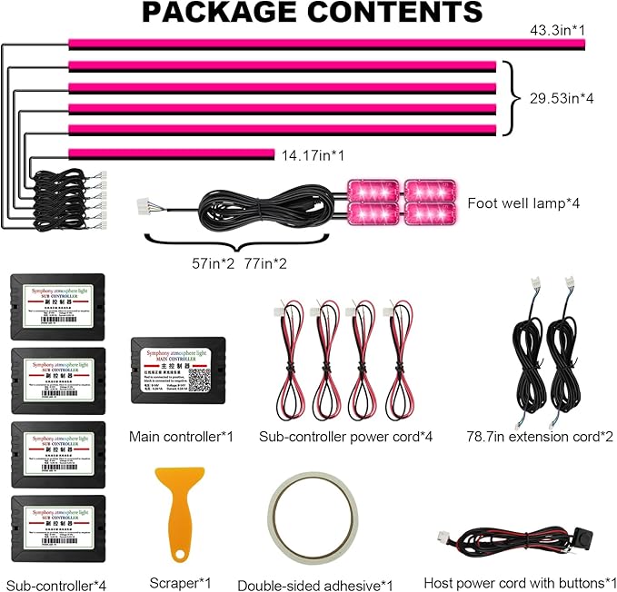 Interior Car LED Strip Lights, AMKI Acrylic LED Lights RGB 10 in 1 with Wireless APP Control Music Sync, Car Ambient Lighting Kits, Music Sync & DIY Function