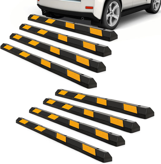 Goplus Parking Block, 72” Rubber Parking Bumpers with 8 High Reflective Yellow Safety Stripes, Heavy Duty Parking Target, Garage Wheel Stoppers Parking Curb for Car, Truck, RV and Trailer (8 Pack)