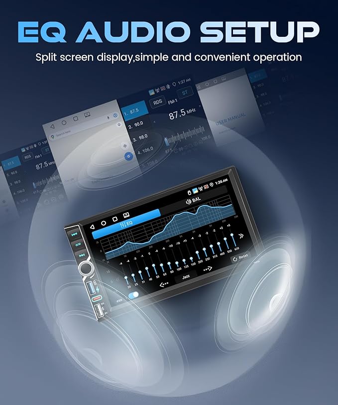 2 DIN Car Stereo Wireless CarPlay Android Auto, 7-INCH IPS Touch Screen Head Unit Android System [4+64GB] Double Din Car Radio BT5.0, WiFi, EQ, USB-C Backup Camera