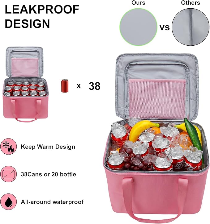 Car Trunk Organizer and Storage with Lid & Removable Leakproof Cooler Bag, Customized Space Pink Car Interior Accessories for Women Collapsible Large Trunk Organizers for Sendan SUV, Jeep, MPV, BMW