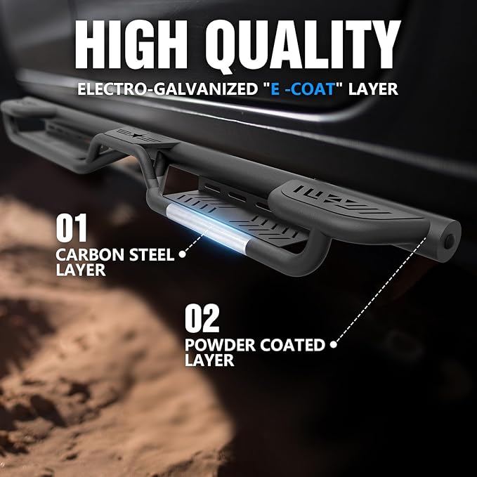 Three Raised Steps Quad Cab Running Boards Compatible with 2009-2018 Dodge Ram 1500 (Included 2019-2024 1500 Classic), 2010-2024 Ram 2500 3500 Double/Extended Cab Side Steps Rails Nerf Bar