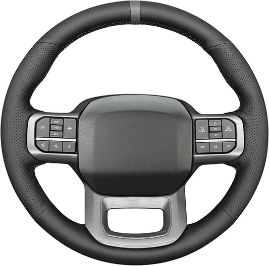 MEWANT Black Genuine Leather Steering Wheel Cover for Ford F150 Lightning F350 F450 2023-2024 Expedition 2022-2024