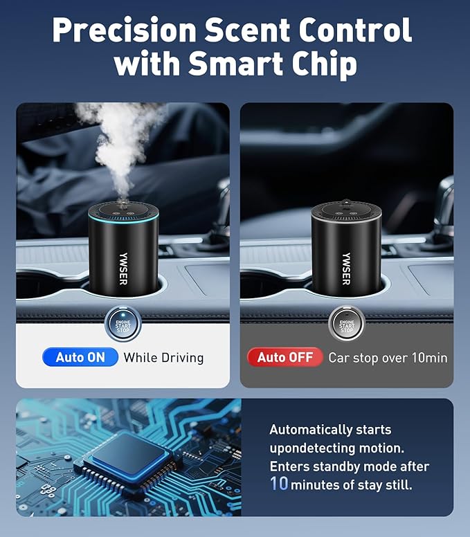 Smart Car Air Freshener, Car Air Freshener Diffuser with Starry Sky Projection and 50ml Perfume, Auto On/Off Intelligent, 3 Mode Adjustable Rechargeable Aroma Diffuser, Cologne