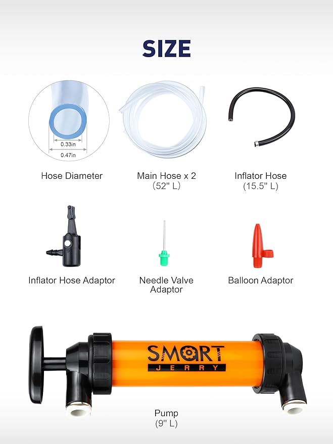 SMART JERRY - Siphon Pump for Gasoline, Fluid Transfer Pump Automotive, RV Antifreeze Pump Kit, Oil Transfer Pump, Hand Pump Siphon, Manual Fuel Transfer Pump, Transmission Fluid Pump, Lawn Mower Pump