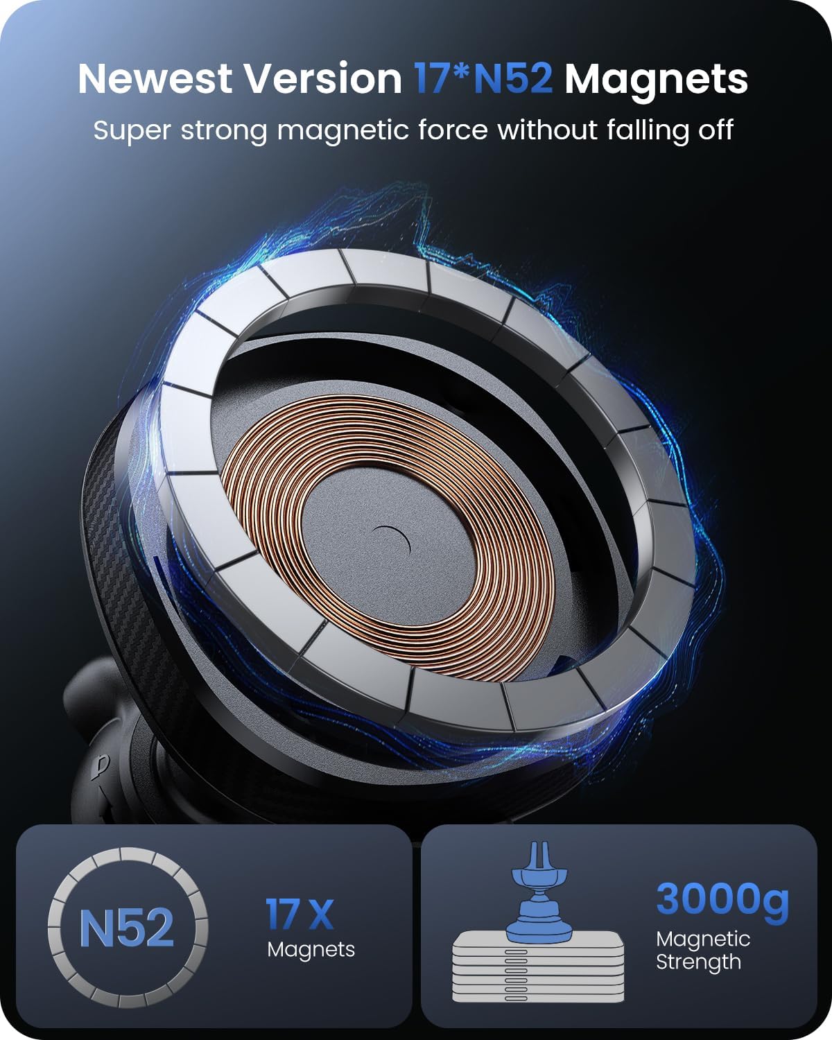 OQTIQ for MagSafe Car Charger, Magnetic Wireless Car Charger Compatible with iPhone 16 15 14 13 12 Series, 15W Fast Charging Car Phone Mount for Windshield Dashboard Air Vent [with PD 30W Adaptor]