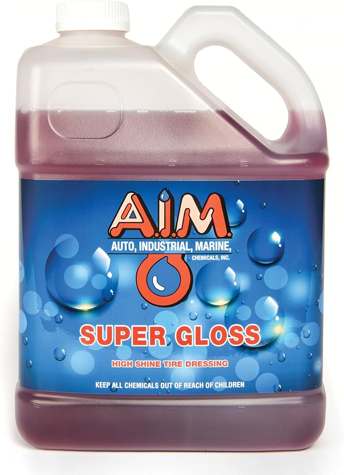 AIM Chemicals Super Gloss - Durable long lasting Tire Shine, Rubber & Vinyl Protector, Long-Lasting UV Protection, Versatile Application for Tires, Plastic Trims, Bumpers - Gal