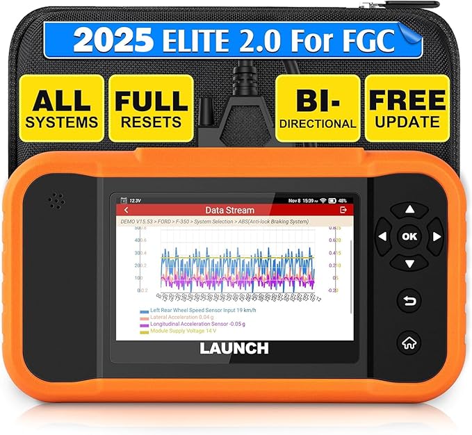 LAUNCH X431 Creader Elite FGC 2.0 OBD2 Scanner for Ford/GM/Chrysler Series, Bi-Directional Scan Tool, Lifetime Update, All System Diagnostic, 100+ Services, Advanced OBD2 Code Reader