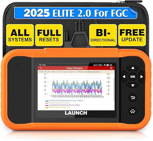 LAUNCH X431 Creader Elite FGC 2.0 OBD2 Scanner for Ford/GM/Chrysler Series, Bi-Directional Scan Tool, Lifetime Update, All System Diagnostic, 100+ Services, Advanced OBD2 Code Reader
