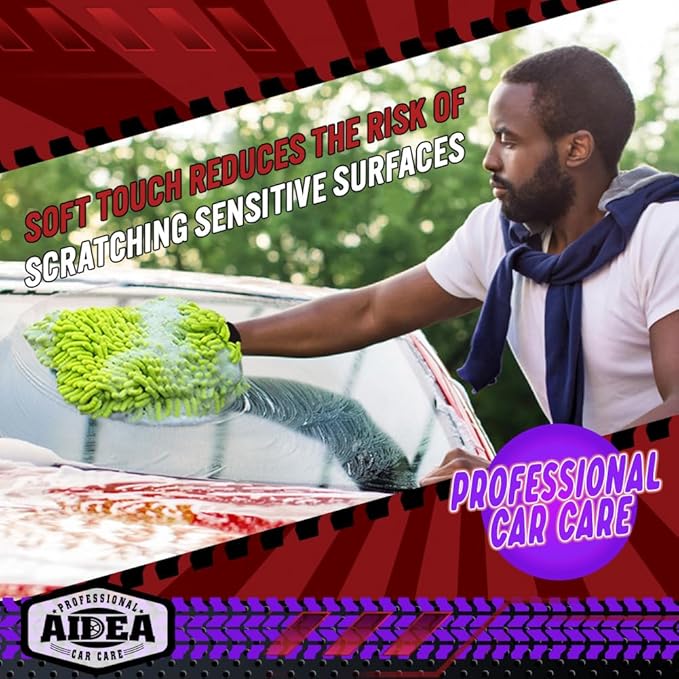 AIDEA Car Wash Mitt Microfiber, 1PK-Scratch-Free& Lint-Free, Premium Chenille Microfiber Mitt Car Wash Brush-Green Regular Size (7.12''X10.14'')