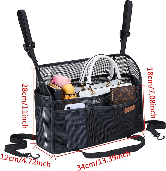 WLLWOO Car Net Pocket Handbag Holder Between Seats Back Storage Organizer Purse Holder for Console Front Seat Storage Barrier