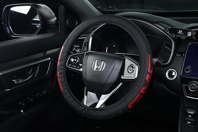 Black car Steering Wheel Cover - Universal Car Accessory for Diverse Cars, Durable Leather Cover with Anti-Slip Lining, for GMC Steering Wheel with a Diameter of 14.5"-15".