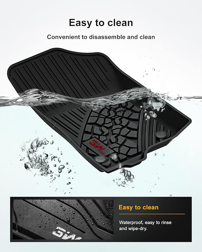 3W Floor Mats Compatible for Jeep Gladiator 2020-2024 2025, Custom Fit TPE All Floor Liner for Weather Jeep Gladiator,1st & 2nd Row Full Set Car Liners with Red Logo,Black