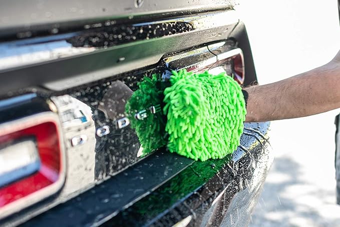 The Rag Company - Premium Chenille Microfiber Knobby Wash Mitts - Perfect for Car Washing and Detailing; Scratch-Free, Lint-Free, Double-Sided, Plush, and Absorbent; Lime Green (2-Pack)