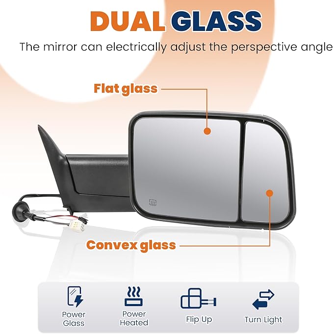 Pair Chrome Power Heated Towing Mirrors Compatible for 2002-2008 Dodge Ram 1500/2003-2009 Ram 2500 3500 w/Led Turn Light