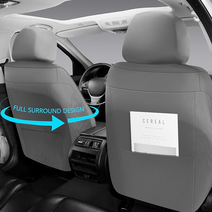 NS YOLO Leather Car Seat Covers Front Pair,Universal Fit for Most Cars,SUVs and Sedans,Waterproof Luxury Leatherette Cushions, 2 Car Seat Protectors (Grey, Front Pair-2 Seats(Driver and Passenger))