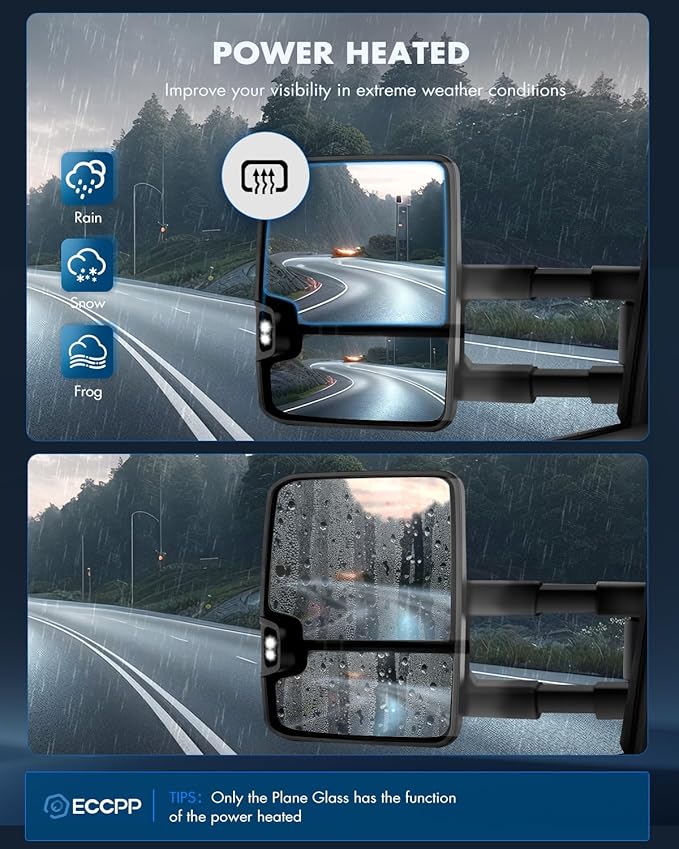 ECCPP Towing Mirrors Pair Side Replacement Fit For 2003-2007 For Chevy For Silverado For GMC For Sierra Power Heated Signal Light Width Light Chrome Cap Left And Right Side Tow Mirrors