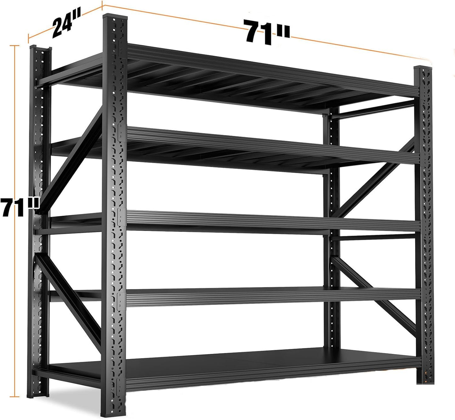 Metal Garage Shelving Unit, Heavy Duty 5-Tier Adjustable Wire Storage Rack, 8000 LBS Loads Industrial Utility Shelves for Garages, Warehouses, Kitchen, Black, 71" W x 24" D x 71" H