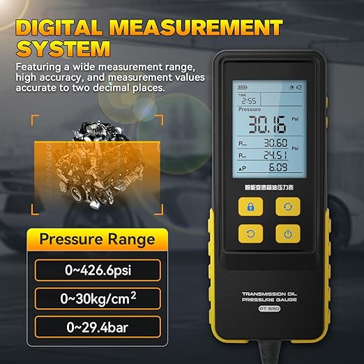 Transmission Oil Pressure Gauge 0-426 PSI 0-29bar 0-30kg/cm² Digital Transmission Oil Pressure Test Oil Pressure Test Kit with Test Hose & 11 Connectors