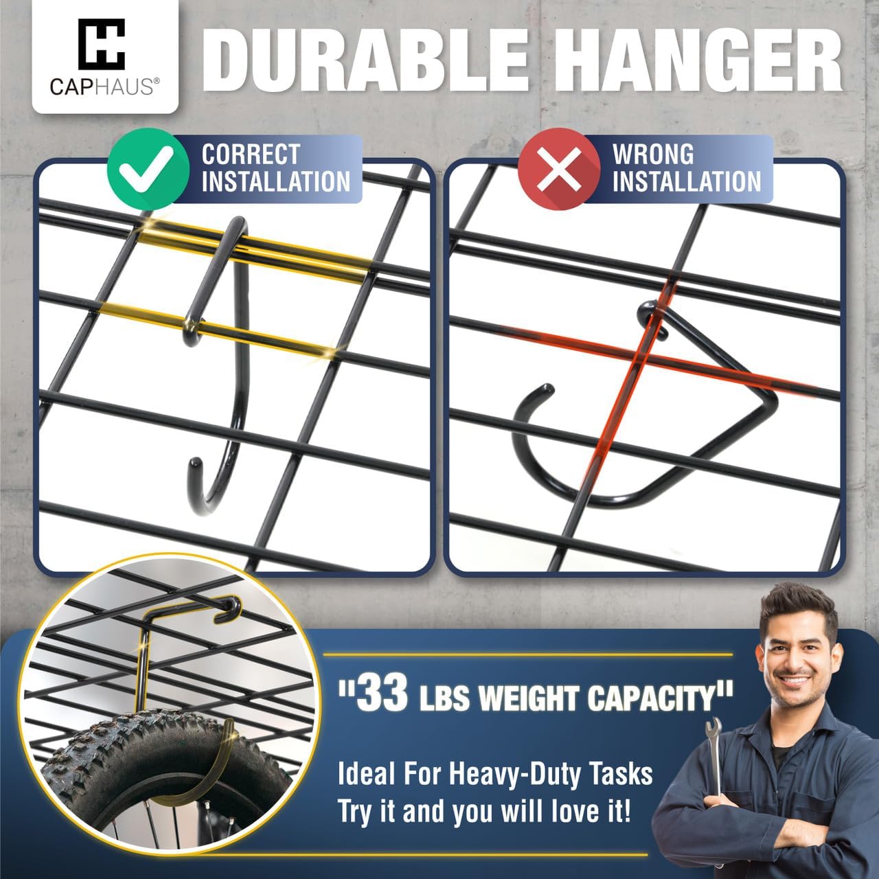 Fencer Wall Mounted Garage Shelving - 48 in. W x 18 in. D, White, Heavy Duty, 2 Hooks, 500lb Capacity