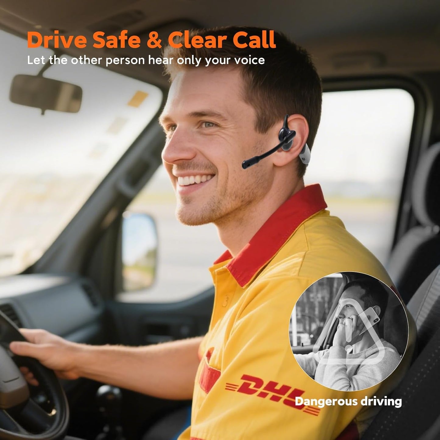 Pilot P200b Pro Wireless Headset with Mic for Work,50dB AI Noise Cancelling Microphone Headphones for Call,Bluetooth 5.3 Open Ear Computer Headset with Microphone for WFH,Mobile Office,Meetings