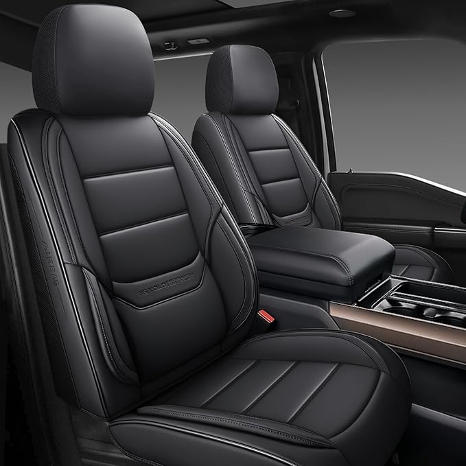 NS YOLO Leather Car Seat Covers Front Pair,Universal Fit for Most Cars,SUVs and Sedans,Waterproof Luxury Leatherette Cushions, 2 Car Seat Protectors (Black, Front Pair-2 Seats(Driver and Passenger))