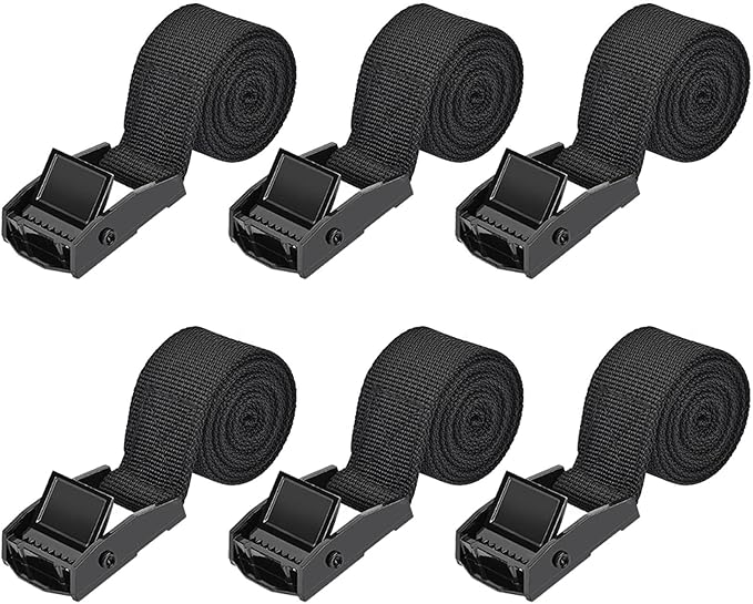 Tie Down Straps 6 Pcs Lashing Strap 3.3' x 1" Adjustable Heavy Duty Cam Buckle Cinch Straps for Cargo, Trucks, Luggage, Trailer, Motorcycle (Black)