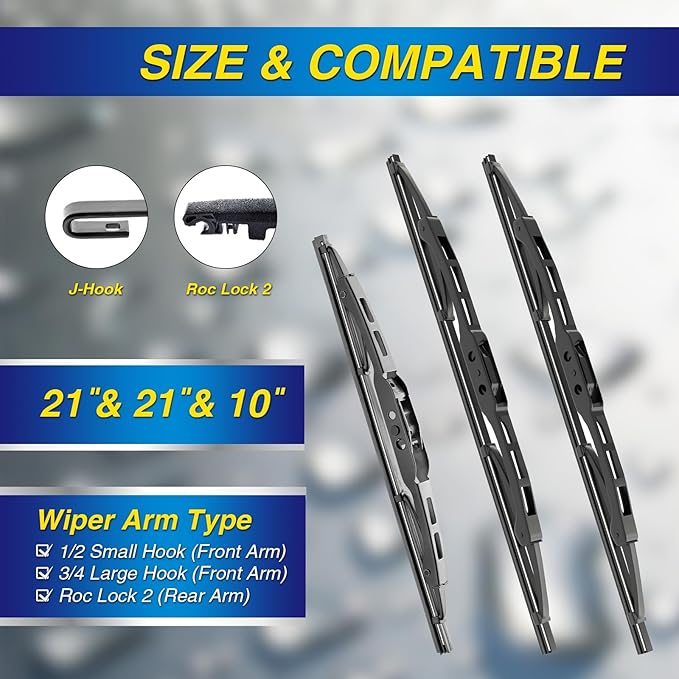 5 PLUS® Windshield Wipers Replacement for Jeep Patriot 2007-2017,Silicone Water Repellent Wiper Blades-21"/21"/10"(Set of 3), OEM Fit HOOK ARM, All-Season, Easy Installation