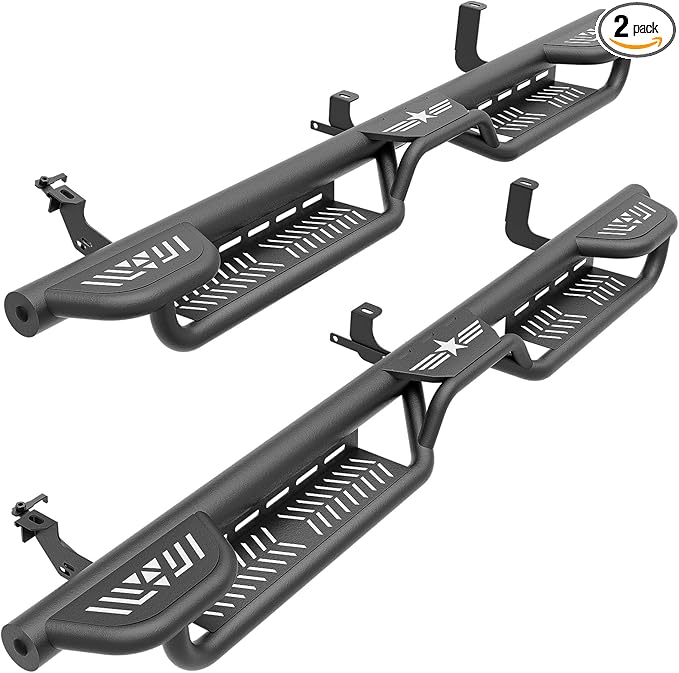Three Raised Step Double Cab Running Boards Compatible for 1999-2006 Chevy Silverado & GMC Sierra 1500, 2001-2006 Chevrolet Silverado & GMC Sierra 2500 3500 HD Extended Cab, Side Step Nerf Bar