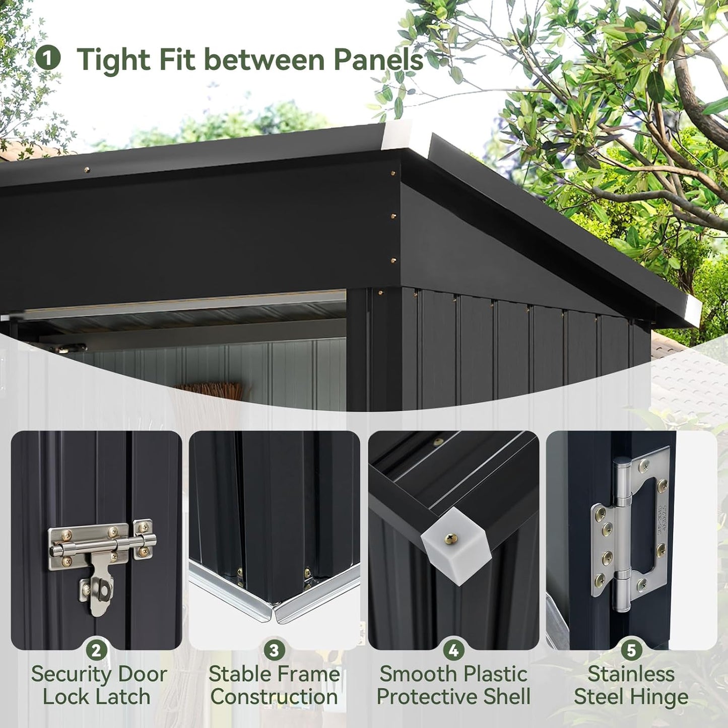 Aoxun 5x3FT Outdoor Shed Metal Storage Shed with Single Slooping Roof Lockable Door Steel Utility Tool Shed Outdoor Storage Garden Shed for Backyard Garden Patio Lawn, Black