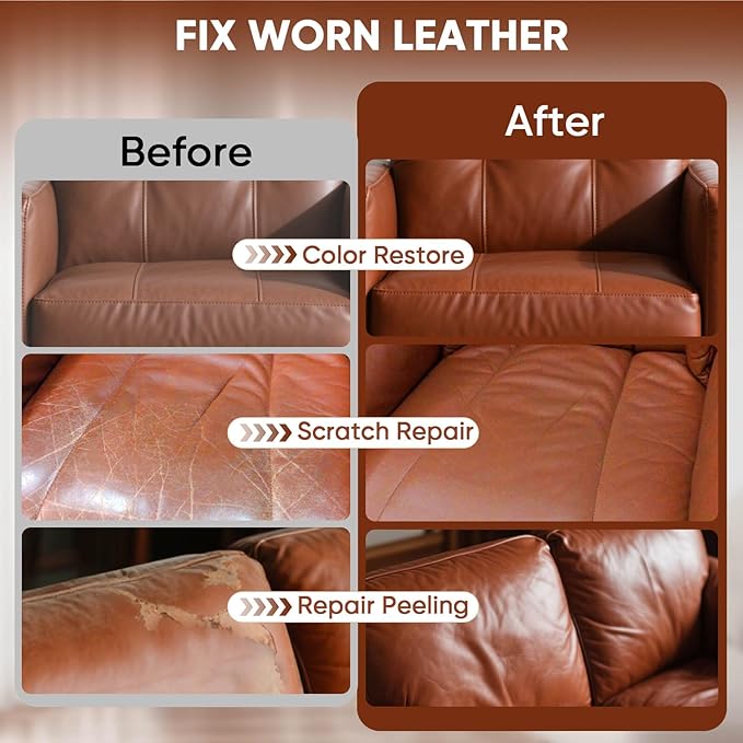 Leather Recoloring Balm - Scratch Repair & Color Restore Kit for Faded Leather, Couch & Car Seats - 10OZ Leather Restorer Balm for Furniture, Auto Interior, Vinyl, Accessories (Light Brown-Tan)