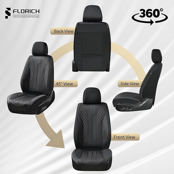 FLORICH Automotive Seat Covers, Waterproof Seat Covers, Black Car Seat Cover, Leather Car Seat Covers 2 Pack Car Seat Cushion Protector Universal Fit for Most Cars SUV Trucks