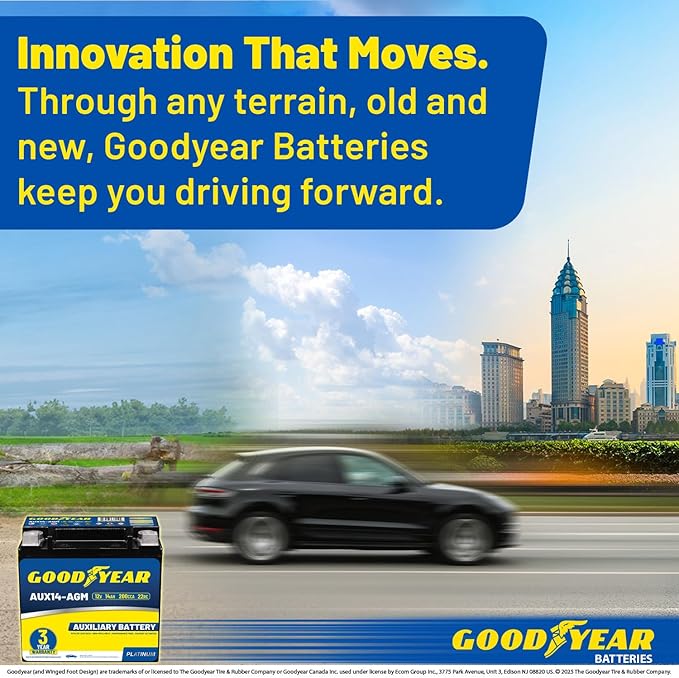 Goodyear AUX14-AGM BCI Group Size 400 12V 14 AH, 22RC, 200 CCA Platinum series Rechargeable AGM Maintenance Free Auxiliary Battery