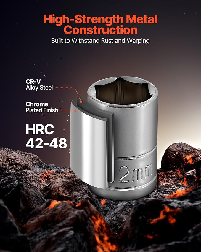 VEVOR Socket Set, 108 Pieces, 1/4 & 1/2 inch Drive Socket and Ratchet Set, Metric Size from 4 to 32 mm, Mechanic Tool Kit with Bits, Accessories, Storage Case, CR-V Alloy Steel, for Automotive Repair