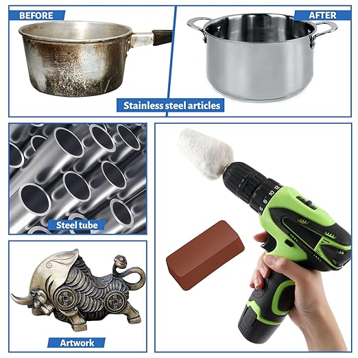 Liliful 14 Pcs 8" Airway Polishing Wheel Kit in Diameter 5/8", Metal Aluminum Buffing Wheel and Polishing Compound and Buffing Drill and Rake Pad for Angle Grinder Mirror Metal Finish(Bright Color)