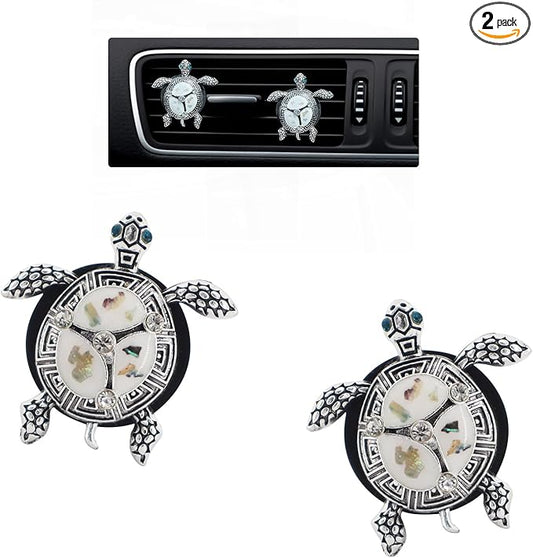 Sea Turtles Car Accessories,2pcs Turtle Air Vent Clips Car Air Fresheners,Glamorous White Silver Ocean Beach Themed Car Interior Decoration,Refillable Outlet Diffuser