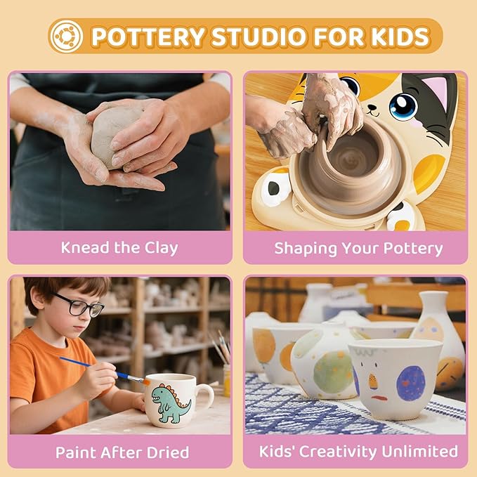 Insnug Pottery Wheel for Kids - Pottery Arts and Crafts for Kids Ages 8-12 with 3 Pack Painting Kit Air Dry Clay Art Supplies Toys for Girls Boy Christmas Birthday Gift for 6+
