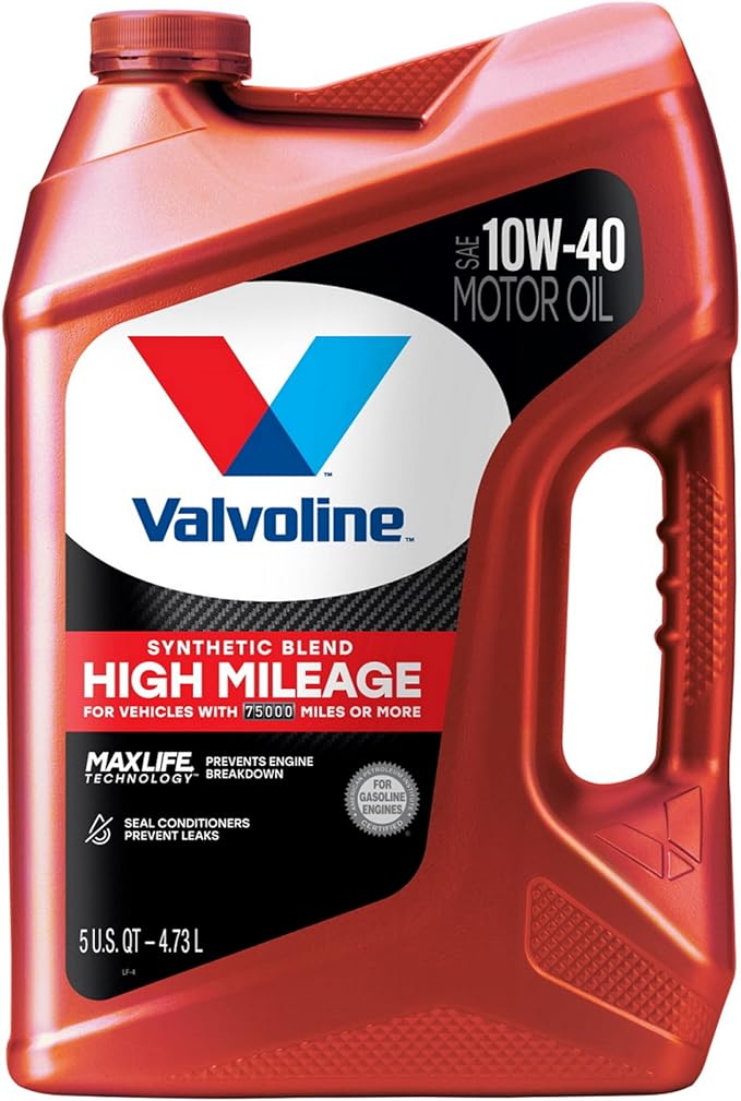 Valvoline High Mileage with MaxLife Technology SAE 10W-40 Synthetic Blend Motor Oil 5 QT, Case of 3 (Packaging May Vary)